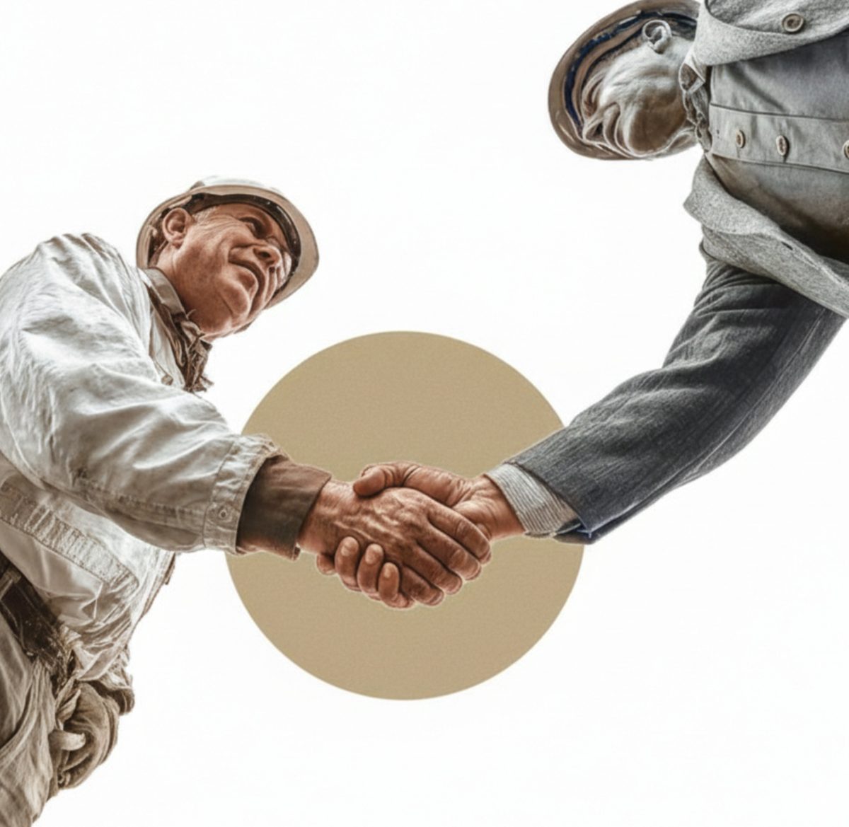 A carpenter and an architect shaking hands