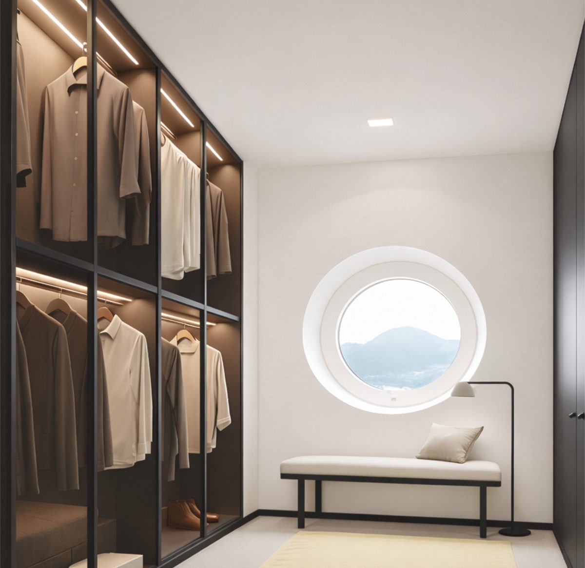 Walk-in closet built with aluminium profile frames