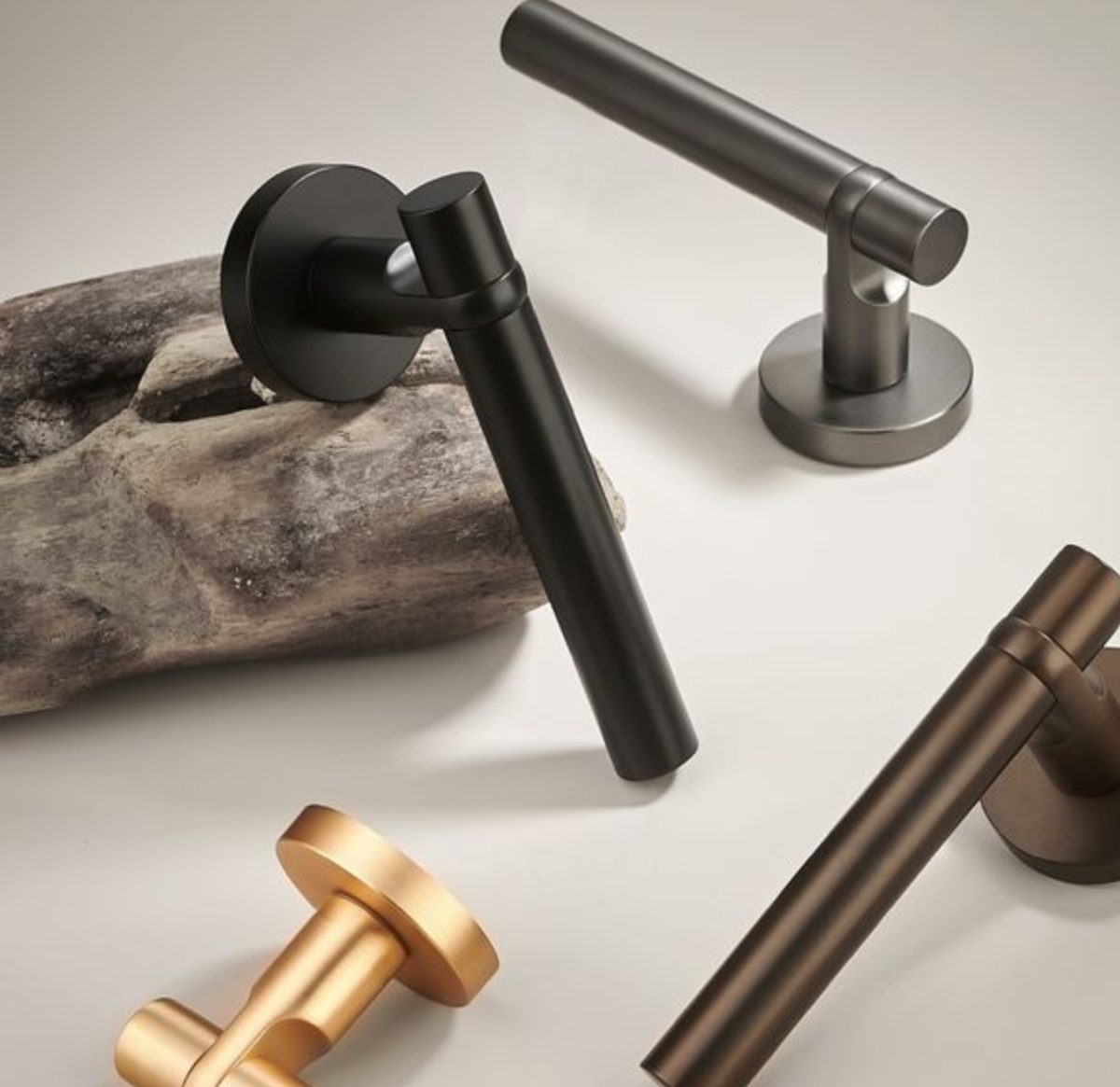 Rose gold and bronze mortise lever handles